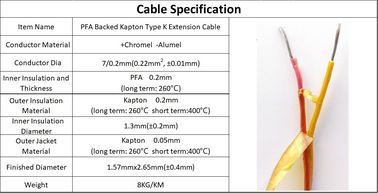 Ultra Thin PFA Backed Type K 260℃ Thermocouple Cable